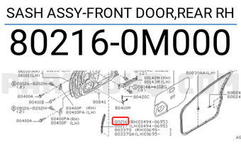Nissan 802160M000 SASH ASSY-FRONT DOOR,REAR RH