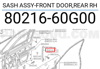 Nissan 8021660G00 SASH ASSY-FRONT DOOR,REAR RH