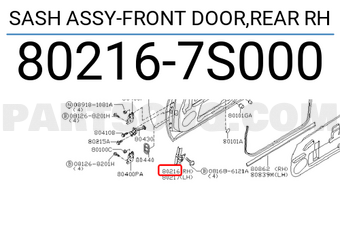 Nissan 802167S000 SASH ASSY-FRONT DOOR,REAR RH