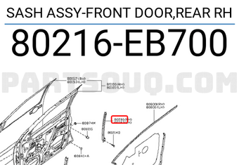 Nissan 80216EB700 SASH ASSY-FRONT DOOR,REAR RH