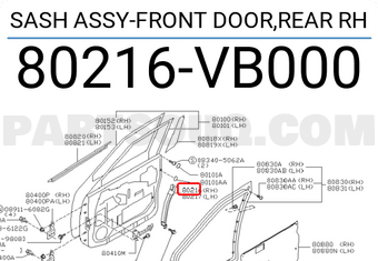 Nissan 80216VB000 SASH ASSY-FRONT DOOR,REAR RH