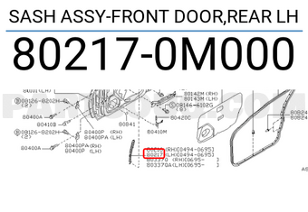 Nissan 802170M000 SASH ASSY-FRONT DOOR,REAR LH