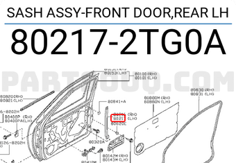 Nissan 802172TG0A SASH ASSY-FRONT DOOR,REAR LH