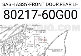 Nissan 8021760G00 SASH ASSY-FRONT DOOR,REAR LH