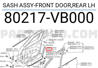 Nissan 80217VB000 SASH ASSY-FRONT DOOR,REAR LH