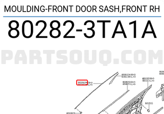 Nissan 802823TA1A MOULDING-FRONT DOOR SASH,FRONT RH