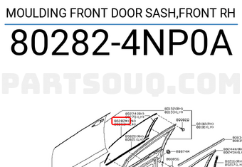 Nissan 802824NP0A MOULDING FRONT DOOR SASH,FRONT RH