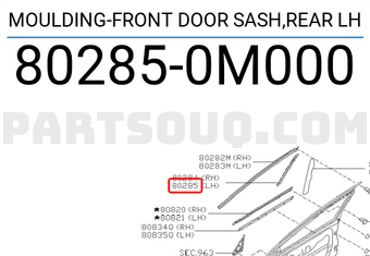 Nissan 802850M000 MOULDING-FRONT DOOR SASH,REAR LH