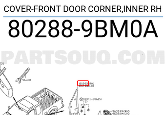 Nissan 802889BM0A COVER-FRONT DOOR CORNER,INNER RH