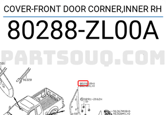 Nissan 80288ZL00A COVER-FRONT DOOR CORNER,INNER RH