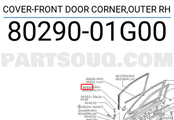 Nissan 8029001G00 COVER-FRONT DOOR CORNER,OUTER RH