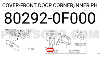 Nissan 802920F000 COVER-FRONT DOOR CORNER,INNER RH