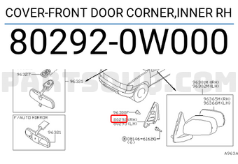 Nissan 802920W000 COVER-FRONT DOOR CORNER,INNER RH
