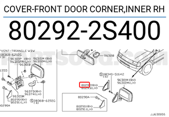 Nissan 802922S400 COVER-FRONT DOOR CORNER,INNER RH