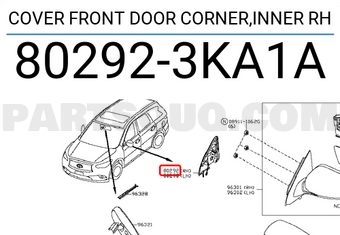 Nissan 802923KA1A COVER FRONT DOOR CORNER,INNER RH