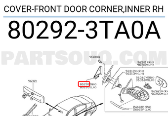 Nissan 802923TA0A COVER-FRONT DOOR CORNER,INNER RH