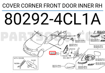 Nissan 802924CL1A COVER CORNER FRONT DOOR INNER RH