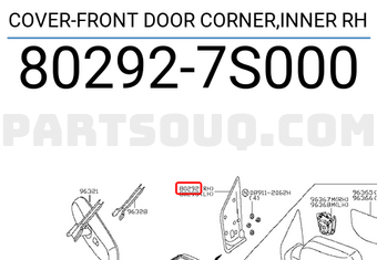 Nissan 802927S000 COVER-FRONT DOOR CORNER,INNER RH