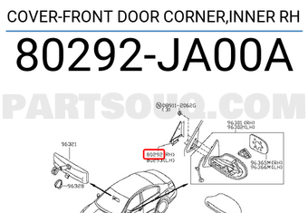 Nissan 80292JA00A COVER-FRONT DOOR CORNER,INNER RH