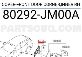 Nissan 80292JM00A COVER-FRONT DOOR CORNER,INNER RH