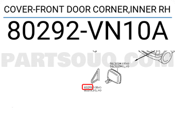 Nissan 80292VN10A COVER-FRONT DOOR CORNER,INNER RH