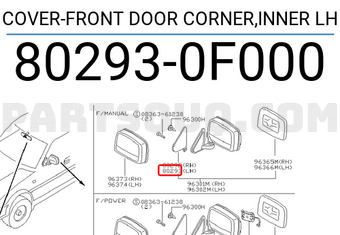 Nissan 802930F000 COVER-FRONT DOOR CORNER,INNER LH