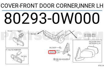 Nissan 802930W000 COVER-FRONT DOOR CORNER,INNER LH