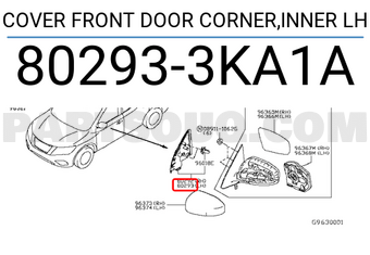 Nissan 802933KA1A COVER FRONT DOOR CORNER,INNER LH