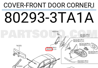 Nissan 802933TA1A COVER-FRONT DOOR CORNER,I