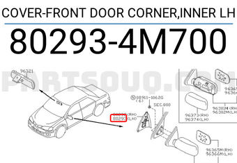 Nissan 802934M700 COVER-FRONT DOOR CORNER,INNER LH