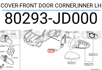 Nissan 80293JD000 COVER-FRONT DOOR CORNER,INNER LH