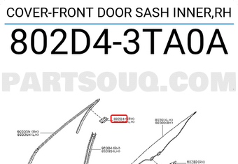 Nissan 802D43TA0A COVER-FRONT DOOR SASH INNER,RH