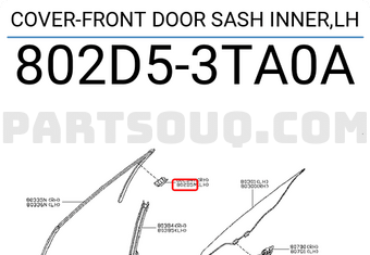 Nissan 802D53TA0A COVER-FRONT DOOR SASH INNER,LH