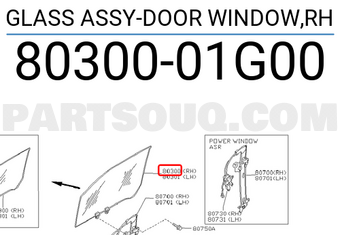 Nissan 8030001G00 GLASS ASSY-DOOR WINDOW,RH