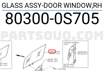 Nissan 803000S705 GLASS ASSY-DOOR WINDOW,RH