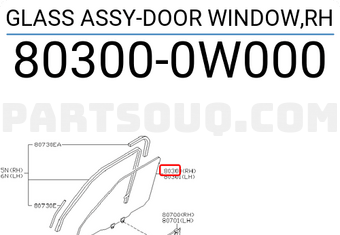 Nissan 803000W000 GLASS ASSY-DOOR WINDOW,RH