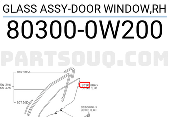 Nissan 803000W200 GLASS ASSY-DOOR WINDOW,RH
