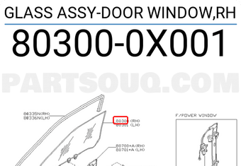 Nissan 803000X001 GLASS ASSY-DOOR WINDOW,RH