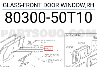 Nissan 8030050T10 GLASS-FRONT DOOR WINDOW,RH