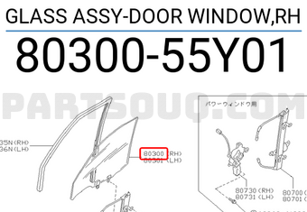 Nissan 8030055Y01 GLASS ASSY-DOOR WINDOW,RH
