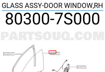 Nissan 803007S000 GLASS ASSY-DOOR WINDOW,RH