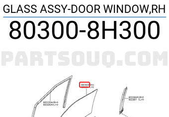 Nissan 803008H300 GLASS ASSY-DOOR WINDOW,RH