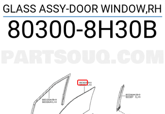 Nissan 803008H30B GLASS ASSY-DOOR WINDOW,RH