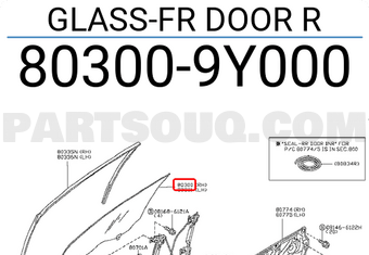 Nissan 803009Y000 GLASS-FR DOOR R