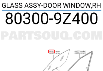 Nissan 803009Z400 GLASS ASSY-DOOR WINDOW,RH