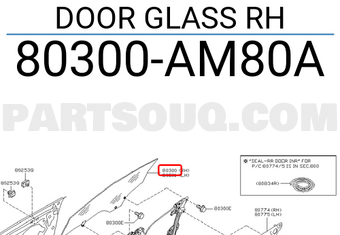 Nissan 80300AM80A DOOR GLASS RH
