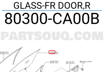 Nissan 80300CA00B GLASS-FR DOOR,R
