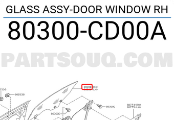 Nissan 80300CD00A GLASS ASSY-DOOR WINDOW RH