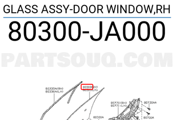 Nissan 80300JA000 GLASS ASSY-DOOR WINDOW,RH