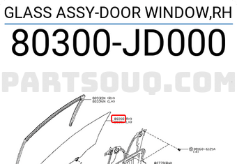 Nissan 80300JD000 GLASS ASSY-DOOR WINDOW,RH